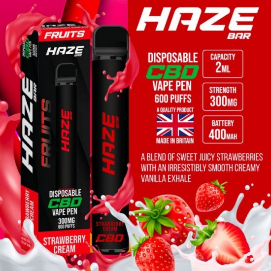 HAZE BAR CBD Strawberry Cream, 300 MG , 600PUFF